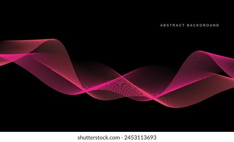 Abstract glowing wave lines on black background. Dynamic wave pattern. Modern flowing wavy lines. Futuristic technology concept. Suit for banner, poster, cover, brochure, flyer, website
