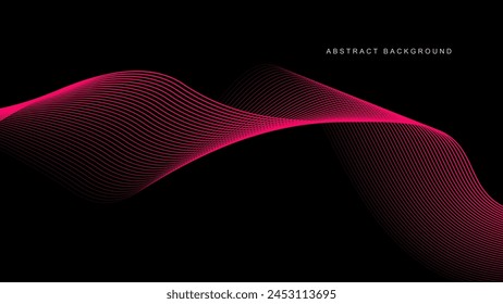 Abstract glowing wave lines on black background. Dynamic wave pattern. Modern flowing wavy lines. Futuristic technology concept. Suit for banner, poster, cover, brochure, flyer, website