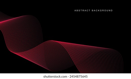 Abstractas líneas de onda brillantes sobre fondo negro. Patrón de onda dinámica. Líneas onduladas fluidas modernas. Concepto de tecnología futurista. Traje para el Anuncio, póster, cubierta, folleto, folleto, Sitio web