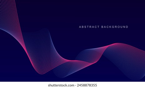 Abstract glowing wave lines on dark blue background. Dynamic wave pattern. Modern flowing wavy lines. Futuristic technology concept. Suit for banner, poster, cover, brochure, flyer, website