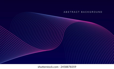 Abstract glowing wave lines on dark blue background. Dynamic wave pattern. Modern flowing wavy lines. Futuristic technology concept. Suit for banner, poster, cover, brochure, flyer, website