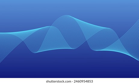 Abstrakte leuchtende Wellenlinien auf dunkelblauem Hintergrund. Dynamisches Wellenmuster. Moderne fließende Wellenlinien. Futuristisches Technologiekonzept. Anzug für Banner, Plakat, Umschlag, Prospekt, Flyer, Website