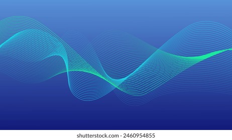 Abstract glowing wave lines on dark blue background. Dynamic wave pattern. Modern flowing wavy lines. Futuristic technology concept. Suit for banner, poster, cover, brochure, flyer, website