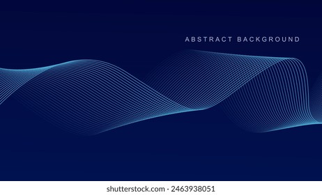 Abstract glowing wave lines on dark blue background. Dynamic wave pattern. Modern flowing wavy lines. Futuristic technology concept. Suit for banner, poster, cover, brochure, flyer, website