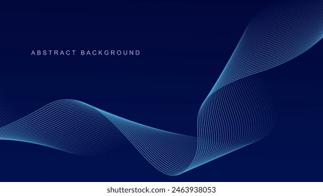 Abstract glowing wave lines on dark blue background. Dynamic wave pattern. Modern flowing wavy lines. Futuristic technology concept. Suit for banner, poster, cover, brochure, flyer, website