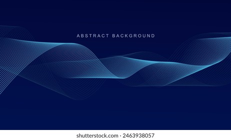 Abstract glowing wave lines on dark blue background. Dynamic wave pattern. Modern flowing wavy lines. Futuristic technology concept. Suit for banner, poster, cover, brochure, flyer, website