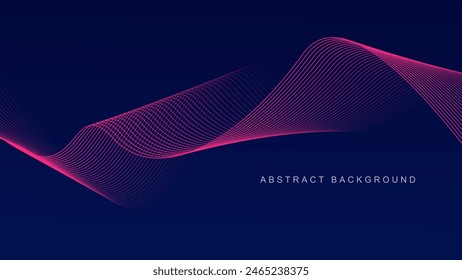 Abstract glowing wave lines on dark blue background. Dynamic wave pattern. Modern flowing wavy lines. Futuristic technology concept. Suit for banner, poster, cover, brochure, flyer, website