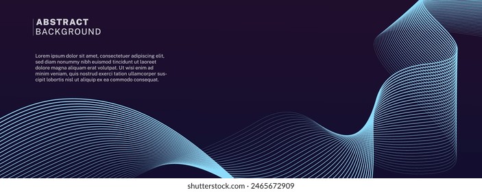 Abstract glowing wave lines on dark blue background. Dynamic wave pattern. Modern flowing wavy lines. Futuristic technology concept. Suit for banner, poster, cover, brochure, flyer, website