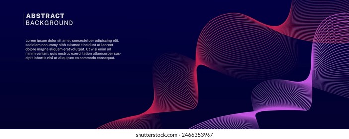 Abstractas líneas de onda brillantes sobre fondo azul oscuro. Patrón de onda dinámica. Líneas onduladas fluidas modernas. Concepto de tecnología futurista. Traje para el Anuncio, póster, cubierta, folleto, folleto, Sitio web