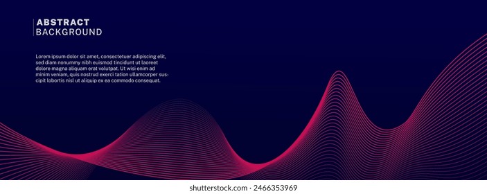 Abstractas líneas de onda brillantes sobre fondo azul oscuro. Patrón de onda dinámica. Líneas onduladas fluidas modernas. Concepto de tecnología futurista. Traje para el Anuncio, póster, cubierta, folleto, folleto, Sitio web