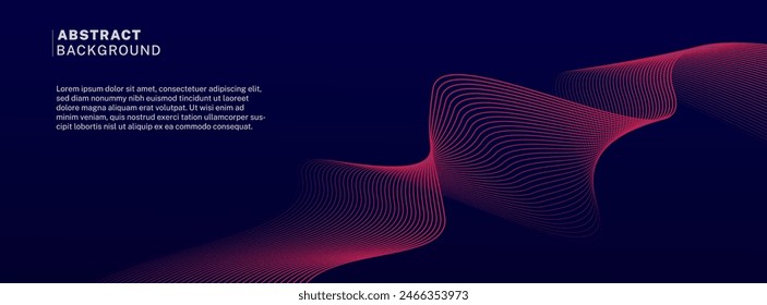 Abstract glowing wave lines on dark blue background. Dynamic wave pattern. Modern flowing wavy lines. Futuristic technology concept. Suit for banner, poster, cover, brochure, flyer, website