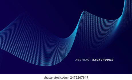 Abstract glowing wave lines on dark blue background. Dynamic wave pattern. Modern flowing wavy lines. Futuristic technology concept. Suit for banner, poster, cover, brochure, flyer, website