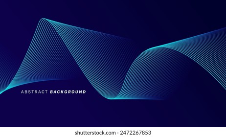 Abstract glowing wave lines on dark blue background. Dynamic wave pattern. Modern flowing wavy lines. Futuristic technology concept. Suit for banner, poster, cover, brochure, flyer, website