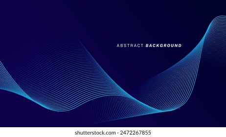 Abstractas líneas de onda brillantes sobre fondo azul oscuro. Patrón de onda dinámica. Líneas onduladas fluidas modernas. Concepto de tecnología futurista. Traje para el Anuncio, póster, cubierta, folleto, folleto, Sitio web