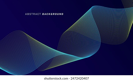 Abstract glowing wave lines on dark blue background. Dynamic wave pattern. Modern flowing wavy lines. Futuristic technology concept. Suit for banner, poster, cover, brochure, flyer, website