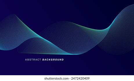 Abstractas líneas de onda brillantes sobre fondo azul oscuro. Patrón de onda dinámica. Líneas onduladas fluidas modernas. Concepto de tecnología futurista. Traje para el Anuncio, póster, cubierta, folleto, folleto, Sitio web