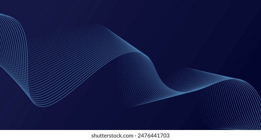 Abstractas líneas de onda brillantes sobre fondo azul oscuro. Patrón de onda dinámica. Líneas onduladas fluidas modernas. Concepto de tecnología futurista.