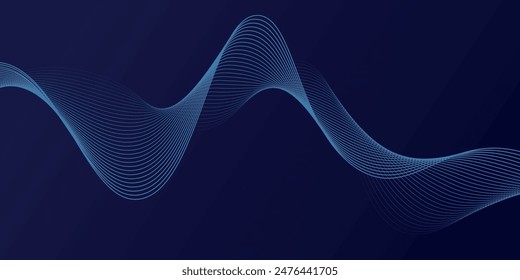 Abstract glowing wave lines on dark blue background. Dynamic wave pattern. Modern flowing wavy lines. Futuristic technology concept.