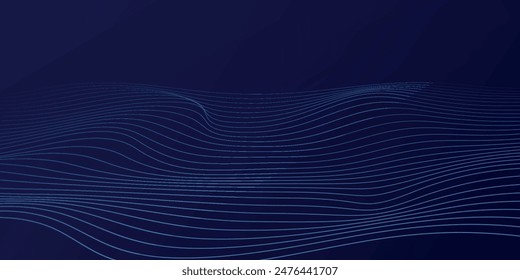 Abstract glowing wave lines on dark blue background. Dynamic wave pattern. Modern flowing wavy lines. Futuristic technology concept.