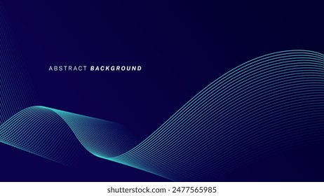 Abstract glowing wave lines on dark blue background. Dynamic wave pattern. Modern flowing wavy lines. Futuristic technology concept. Suit for banner, poster, cover, brochure, flyer, website