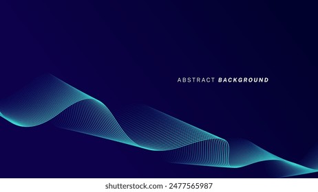 Abstract glowing wave lines on dark blue background. Dynamic wave pattern. Modern flowing wavy lines. Futuristic technology concept. Suit for banner, poster, cover, brochure, flyer, website