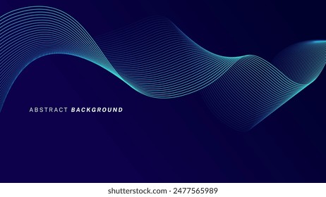 Abstract glowing wave lines on dark blue background. Dynamic wave pattern. Modern flowing wavy lines. Futuristic technology concept. Suit for banner, poster, cover, brochure, flyer, website