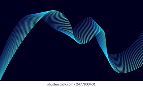 Abstract Glowing Wave Lines on Dark Blue Background: Dynamic Wave Pattern with Modern Flowing Design