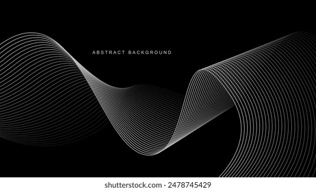 Abstractas líneas de onda brillantes sobre fondo negro. Patrón de onda dinámica. Líneas onduladas fluidas modernas. Concepto de tecnología futurista. Traje para el Anuncio, póster, cubierta, folleto, folleto, Sitio web