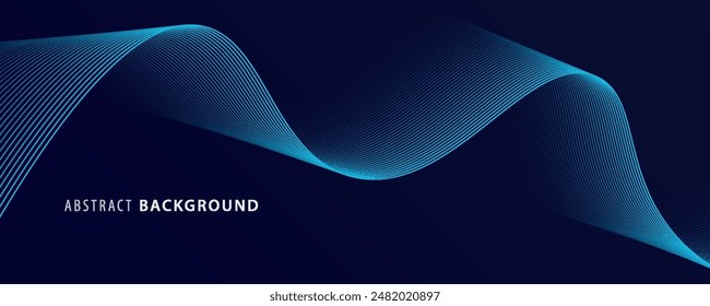 Abstract glowing wave lines on dark blue background. Dynamic wave pattern. Modern flowing wavy lines. Futuristic technology concept.