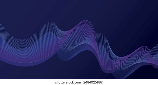 Abstract glowing wave lines on dark blue background. Dynamic wave pattern. Modern flowing wavy lines. Futuristic technology concept. Suit for banner, poster, cover, brochure, flyer, website