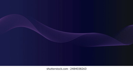 Abstract glowing wave lines on dark blue background. Dynamic wave pattern. Modern flowing wavy lines. Futuristic technology concept. Suit for banner, poster, cover, brochure, flyer, website