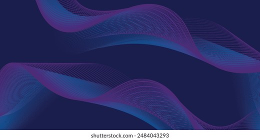 Abstract glowing wave lines on dark blue background. Dynamic wave pattern. Modern flowing wavy lines. Futuristic technology concept. Suit for banner, poster, cover, brochure, flyer, website