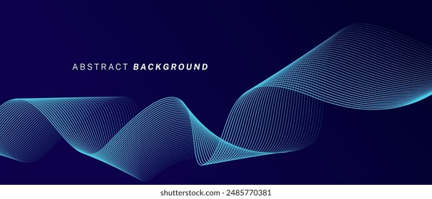 Abstract glowing wave lines on dark blue background. Dynamic wave pattern. Modern flowing wavy lines. Futuristic technology concept. Suit for banner, poster, cover, brochure, flyer, website