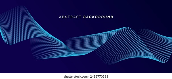 Abstrakte leuchtende Wellenlinien auf dunkelblauem Hintergrund. Dynamisches Wellenmuster. Moderne fließende Wellenlinien. Futuristisches Technologiekonzept. Anzug für Banner, Plakat, Umschlag, Prospekt, Flyer, Website