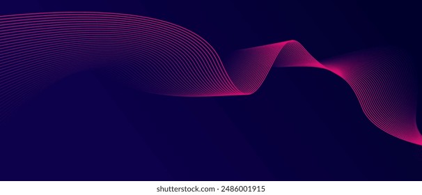 Abstract glowing wave lines on dark blue background. Dynamic wave pattern. Modern flowing wavy lines. Futuristic technology concept. Suit for banner, poster, cover, brochure, flyer, website