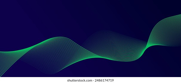 Abstract glowing wave lines on dark blue background. Dynamic wave pattern. Modern flowing wavy lines. Futuristic technology concept. Suit for banner, poster, cover, brochure, flyer, website