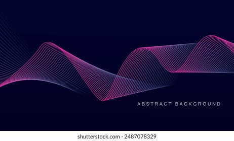 Abstractas líneas de onda brillantes sobre fondo azul oscuro. Patrón de onda dinámica. Líneas onduladas fluidas modernas. Concepto de tecnología futurista. Traje para el Anuncio, póster, cubierta, folleto, folleto, Sitio web
