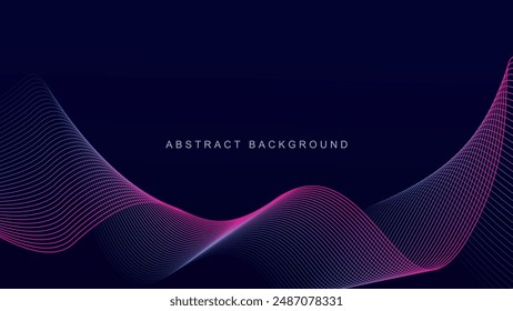 Abstract glowing wave lines on dark blue background. Dynamic wave pattern. Modern flowing wavy lines. Futuristic technology concept. Suit for banner, poster, cover, brochure, flyer, website