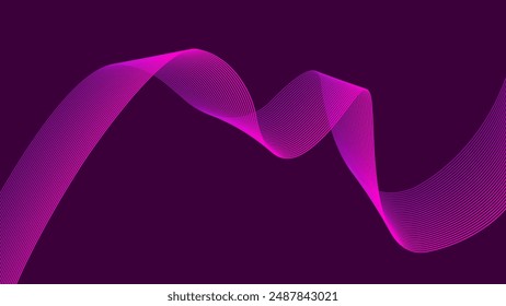 Abstractas líneas de onda brillantes sobre fondo rosa oscuro: patrón de onda dinámico con diseño de flujo moderno
