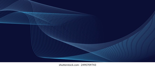 Abstractas líneas de onda brillantes sobre fondo azul oscuro. Patrón de onda dinámica. Líneas onduladas fluidas modernas. Concepto de tecnología futurista.