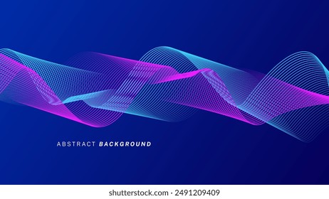 Abstract glowing wave lines on dark blue background. Dynamic wave pattern. Modern flowing wavy lines. Futuristic technology concept. Suit for banner, poster, cover, brochure, flyer, website