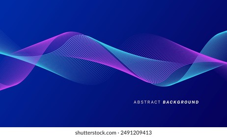 Abstract glowing wave lines on dark blue background. Dynamic wave pattern. Modern flowing wavy lines. Futuristic technology concept. Suit for banner, poster, cover, brochure, flyer, website