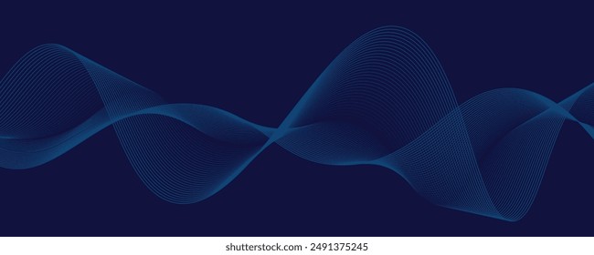 Abstractas líneas de onda brillantes sobre fondo azul oscuro. Patrón de onda dinámica. Líneas onduladas fluidas modernas. Concepto de tecnología futurista.