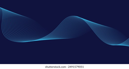 Abstract glowing wave lines on dark blue background. Dynamic wave pattern. Modern flowing wavy lines. Futuristic technology concept. Suit for banner, poster, cover, brochure, flyer, website