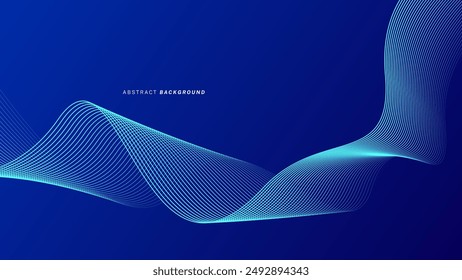 Abstract glowing wave lines on dark blue background. Dynamic wave pattern. Modern flowing wavy lines. Futuristic technology concept. Suit for banner, poster, cover, brochure, flyer, website