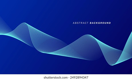 Abstractas líneas de onda brillantes sobre fondo azul oscuro. Patrón de onda dinámica. Líneas onduladas fluidas modernas. Concepto de tecnología futurista. Traje para el Anuncio, póster, cubierta, folleto, folleto, Sitio web