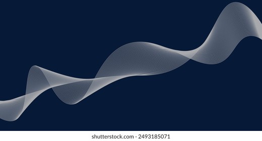 Abstract glowing wave lines on dark blue background. Dynamic wave pattern. Modern flowing wavy lines. Futuristic technology concept.