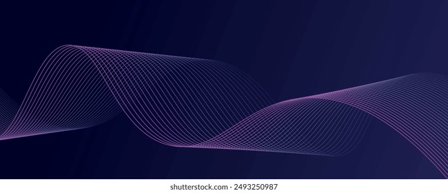 Abstract glowing wave lines on dark blue background. Dynamic wave pattern. Modern flowing wavy lines. Futuristic technology concept. Suit for banner, poster, cover, brochure, flyer, website