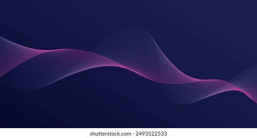 Abstract glowing wave lines on dark blue background. Dynamic wave pattern. Modern flowing wavy lines. Futuristic technology concept. Suit for banner, poster, cover, brochure, flyer, website