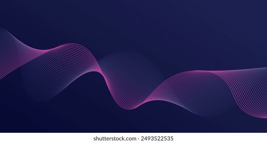 Abstract glowing wave lines on dark blue background. Dynamic wave pattern. Modern flowing wavy lines. Futuristic technology concept. Suit for banner, poster, cover, brochure, flyer, website